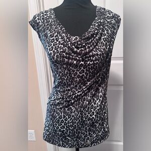 Michael Kors Black and White Animal Print Cowl Neck Blouse